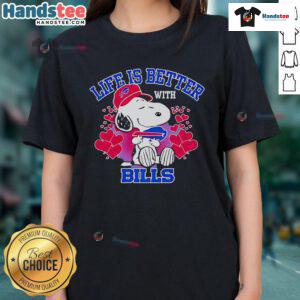Cute Snoopy Life Is Better With Bills ladies tee featuring a playful Snoopy graphic on a stylish shirt.