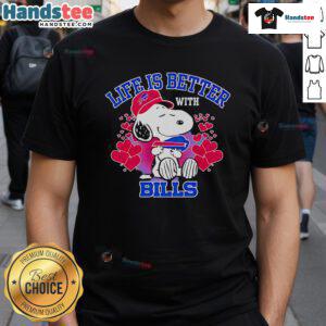 Alt Text: Cute Snoopy Life Is Better With Bills T-Shirt featuring a cheerful Snoopy graphic and vibrant colors, perfect for fans.