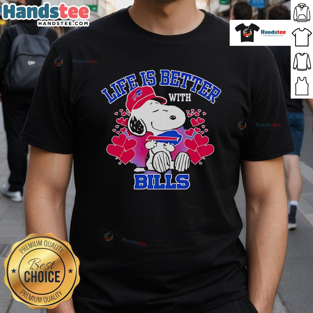 Alt Text: Cute Snoopy Life Is Better With Bills T-Shirt featuring a cheerful Snoopy graphic and vibrant colors, perfect for fans.