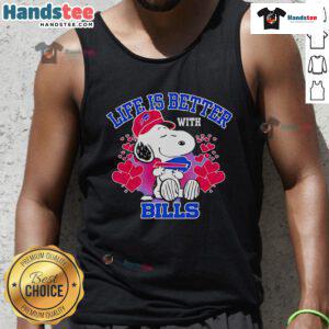 Alt Text: Cute Snoopy tank top with 'Life Is Better With Bills' slogan, perfect for casual wear and Peanuts fans.