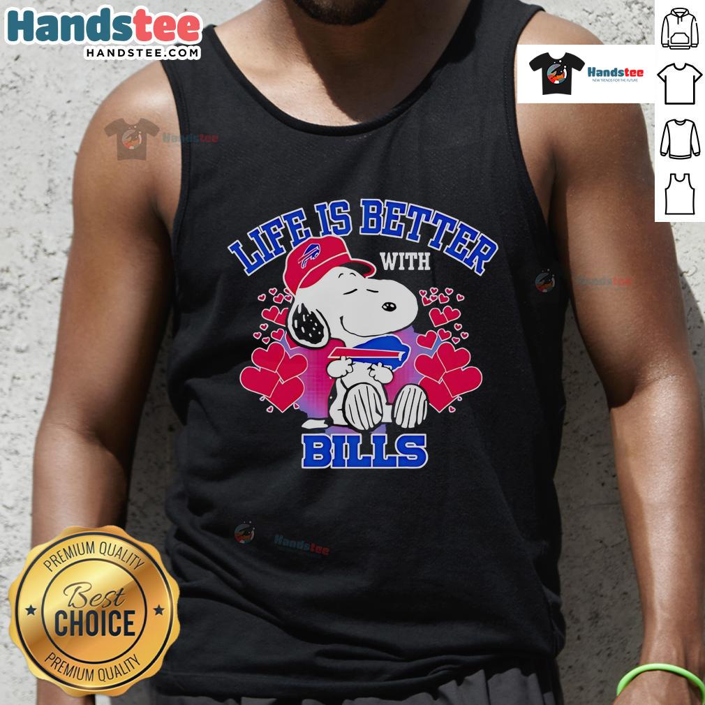 Alt Text: Cute Snoopy tank top with 'Life Is Better With Bills' slogan, perfect for casual wear and Peanuts fans.