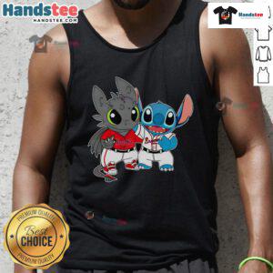 Cute Toothless Night Fury and Stitch on Atlanta Braves baseball tank top for fans of animated characters and sports.