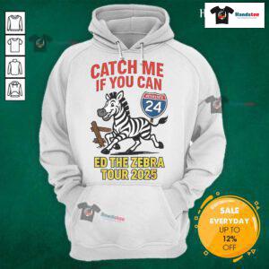 Funny 'Catch Me If You Can' Ed the Zebra Tour 2025 hoodie featuring a playful zebra design in vibrant colors.