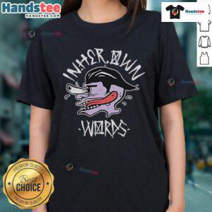 Funny In Her Own Words Face and Tongue Ladies Tee featuring a playful graphic design and vibrant colors.