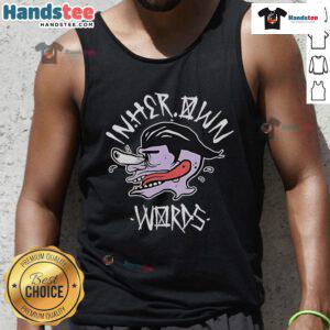 Funny in Her Own Words tank top featuring a playful face and tongue design, perfect for humor-loving fashion enthusiasts.