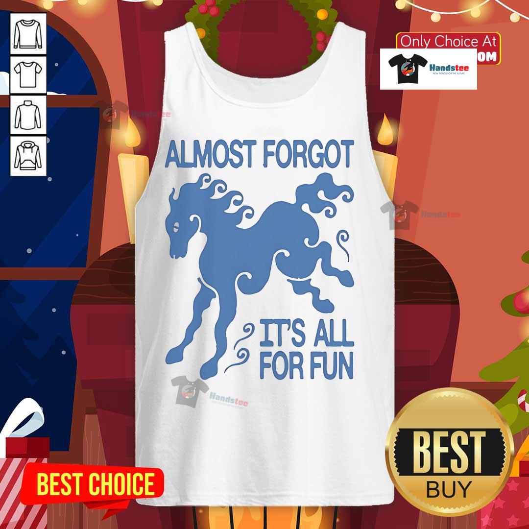 Alt Text: Funny KBAR X UN IK Almost Forgot It's All For Fun tank top design featuring playful graphics and vibrant colors.