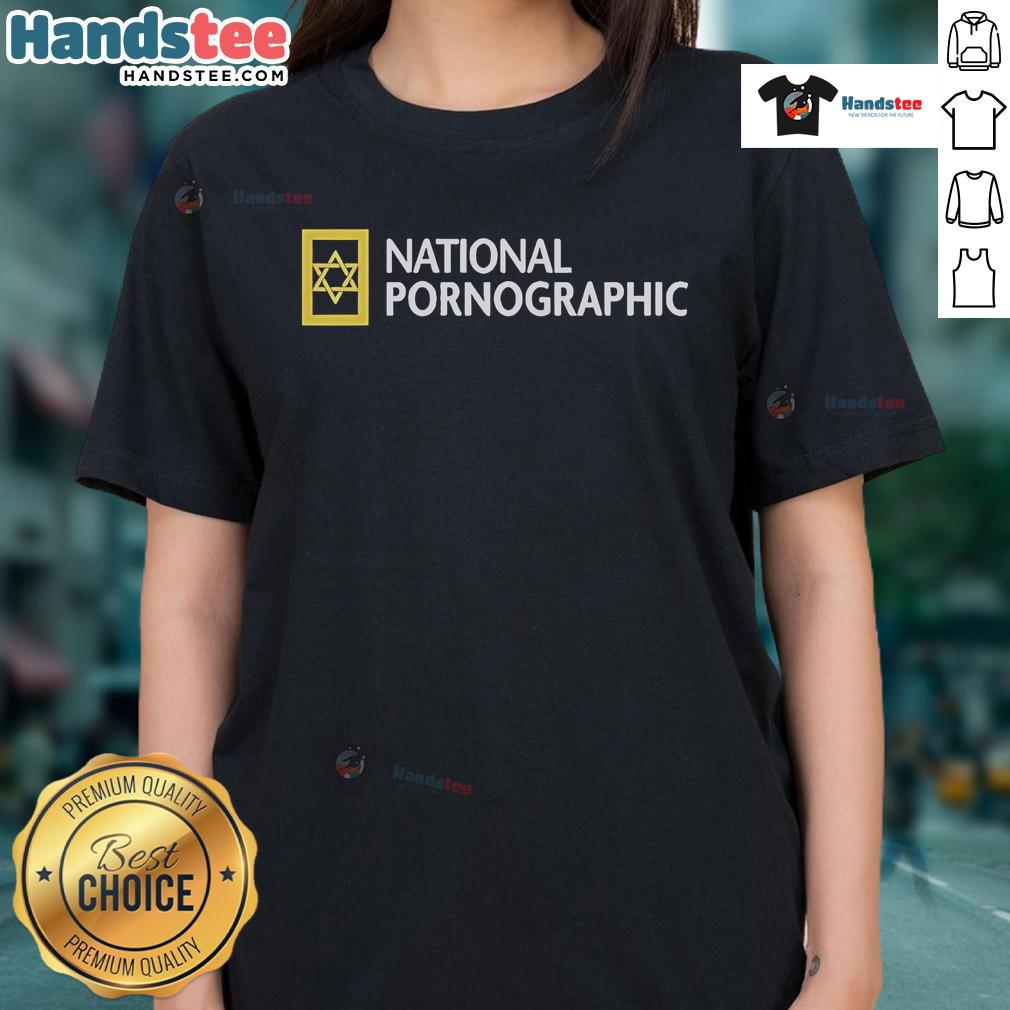 Funny National Pornographic Parody Ladies Tee featuring a humorous graphic design and playful text, perfect for casual wear.