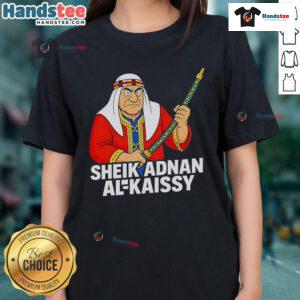 Funny Sheik Adnan Al Kaissy cartoon on a ladies tee, showcasing a humorous design perfect for wrestling fans.