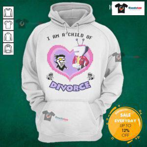 Funny Spamton 'I Am A Child Of Divorce' hoodie design featuring vibrant colors and playful text for unique fashion statement.