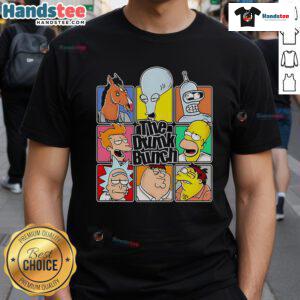 Funny The Drunk Bunch cartoon T-shirt featuring playful characters enjoying drinks in a vibrant, humorous design.