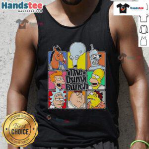Alt Text: Funny The Drunk Bunch cartoon tank top featuring humorous characters enjoying drinks in a vibrant design.