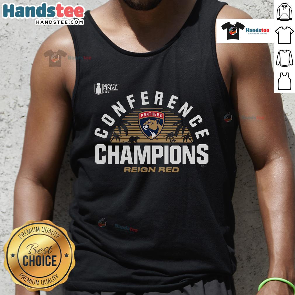 Good Florida Panthers 2025 Eastern Conference Champions tank top featuring team logo and vibrant colors for fans.