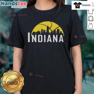 Good Indiana Pacers cityscape skyline style 2025 ladies tee showcasing vibrant team colors and urban design.