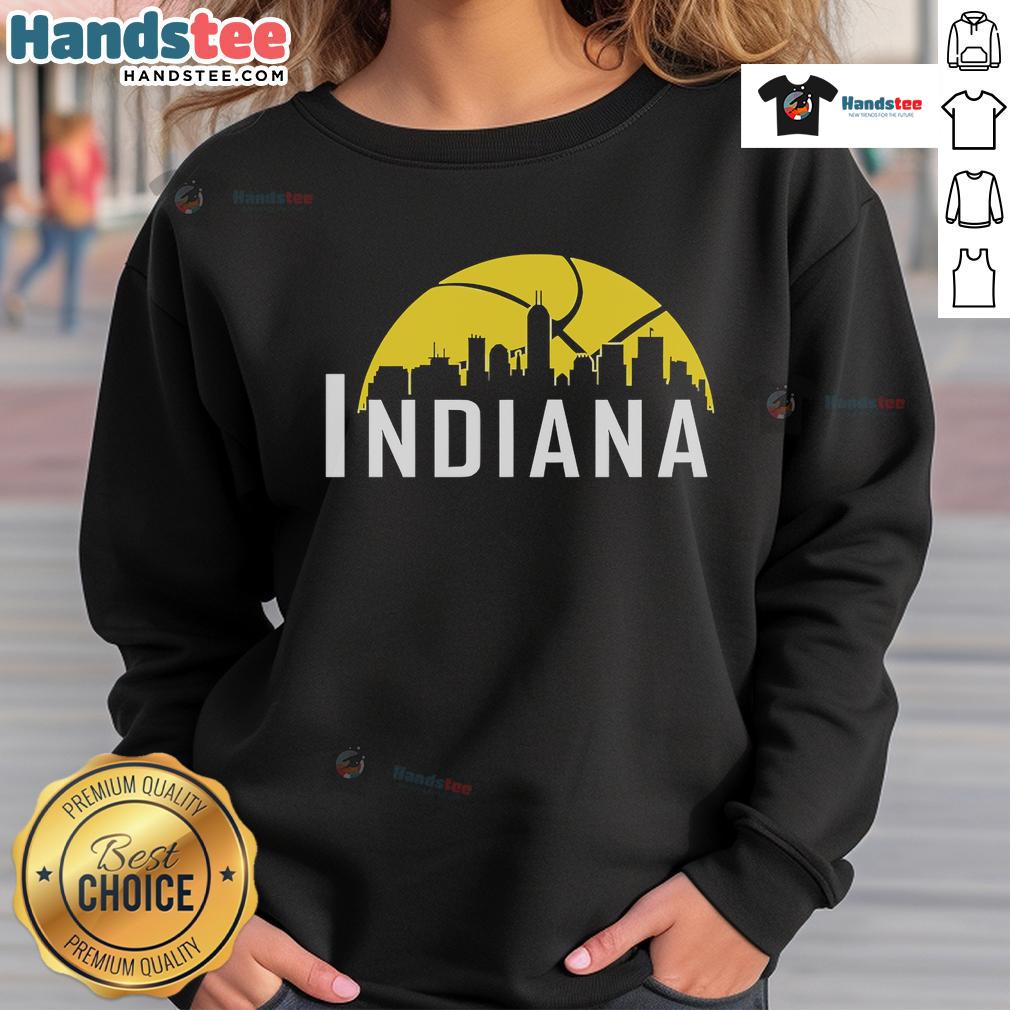 Stylish 2025 Indiana Pacers cityscape skyline sweatshirt, perfect for fans and casual wear.
