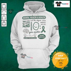 Good Mental Health Month hoodie promoting open discussions about mental health and the slogan 'Talk Saves Lives'.
