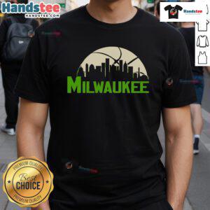 Good Milwaukee Bucks Cityscape Skyline Style 2025 T-Shirt featuring vibrant city design and team colors for fans.