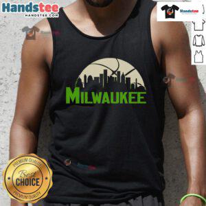 Stylish 2025 tank top featuring the Milwaukee Bucks cityscape skyline design for fans and fashion enthusiasts.