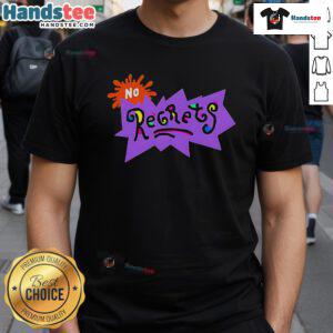 Alt Text: Stylish 'Good No Regrets' Scribble T-Shirt in casual wear, perfect for expressing a carefree attitude.