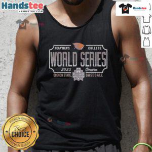 Good Oregon State Beavers MCWS Baseball 2025 College World Series NCAA tank top featuring team colors and logo.