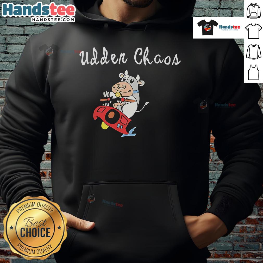 Good Simply Udder Chaos Cow Hoodie featuring a playful cow graphic, perfect for casual wear and animal lovers.