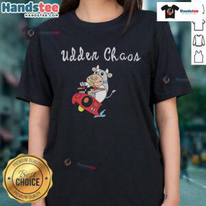 Good Simply Udder Chaos Cow Ladies Tee featuring a playful cow graphic on a stylish women's t-shirt.