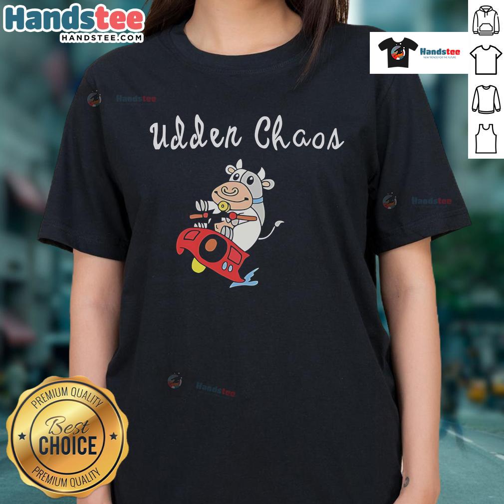 Good Simply Udder Chaos Cow Ladies Tee featuring a playful cow graphic on a stylish women's t-shirt.