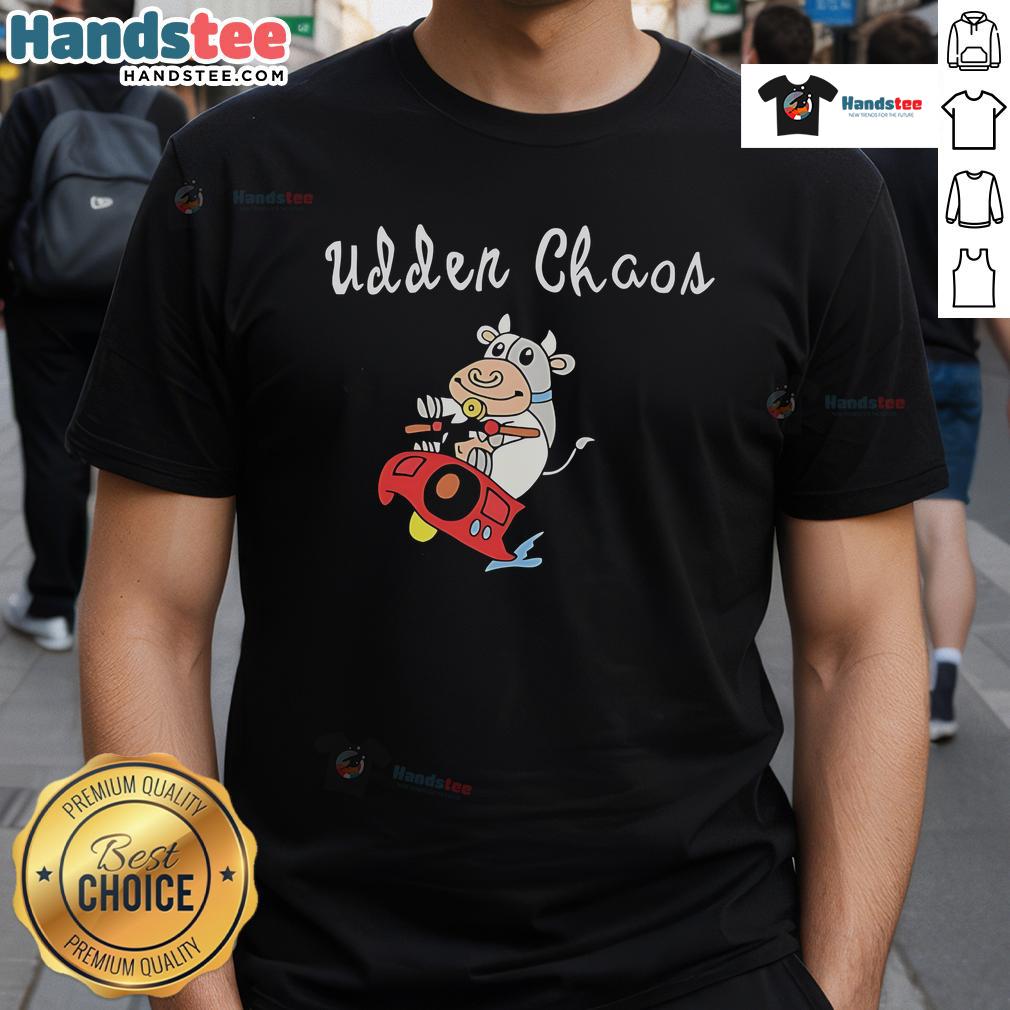 Good Simply Udder Chaos Cow T-Shirt featuring a playful cow graphic on a stylish tee, perfect for casual wear.