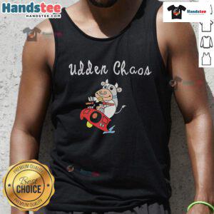 Good Simply Udder Chaos Cow Tank Top featuring a playful cow graphic, perfect for casual summer wear and farm-themed outfits.