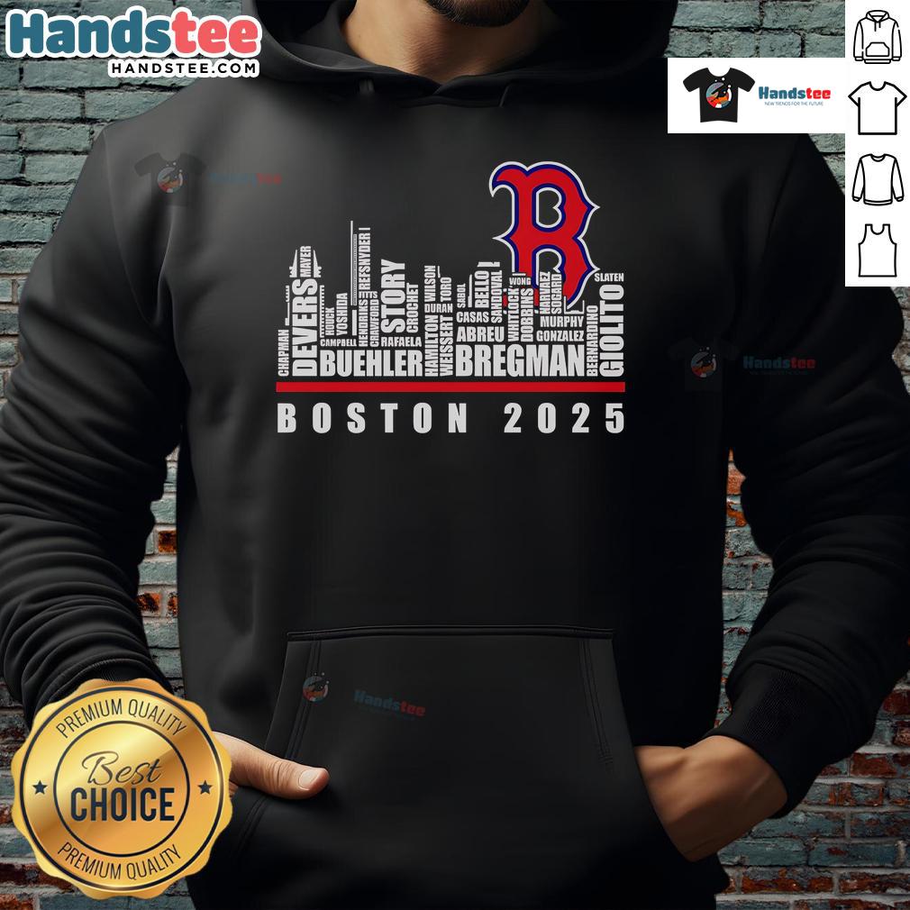Boston Red Sox 2025 hoodie featuring a vibrant skyline design, perfect for fans celebrating their team in style.