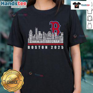 Stylish Boston Red Sox 2025 Ladies Tee featuring a vibrant skyline design, perfect for fans and casual wear.