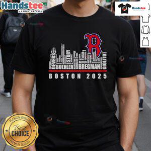 Boston Red Sox 2025 T-Shirt featuring a stylish skyline design, perfect for fans and collectors of baseball apparel.