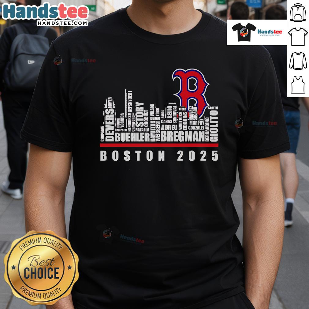 Boston Red Sox 2025 T-Shirt featuring a stylish skyline design, perfect for fans and collectors of baseball apparel.