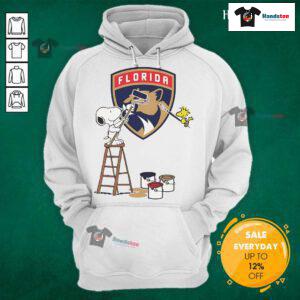 Good Snoopy and Woodstock painting on a Florida Panthers logo hoodie, showcasing vibrant colors and playful design.