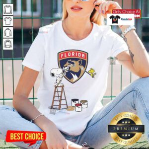 Good Snoopy and Woodstock painting with Florida Panthers logo on a stylish ladies tee, perfect for fans.