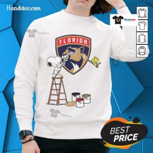 Good Snoopy and Woodstock painting on Florida Panthers logo sweatshirt, perfect for fans and stylish winter wear.