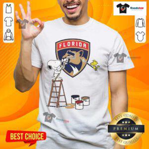 Good Snoopy and Woodstock painting on Florida Panthers logo t-shirt, perfect for fans of both Snoopy and hockey.