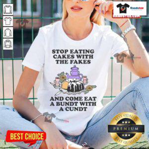 Good Stop Eating Cakes Ladies Tee featuring a fun Bundt cake design, perfect for dessert lovers and cake enthusiasts.