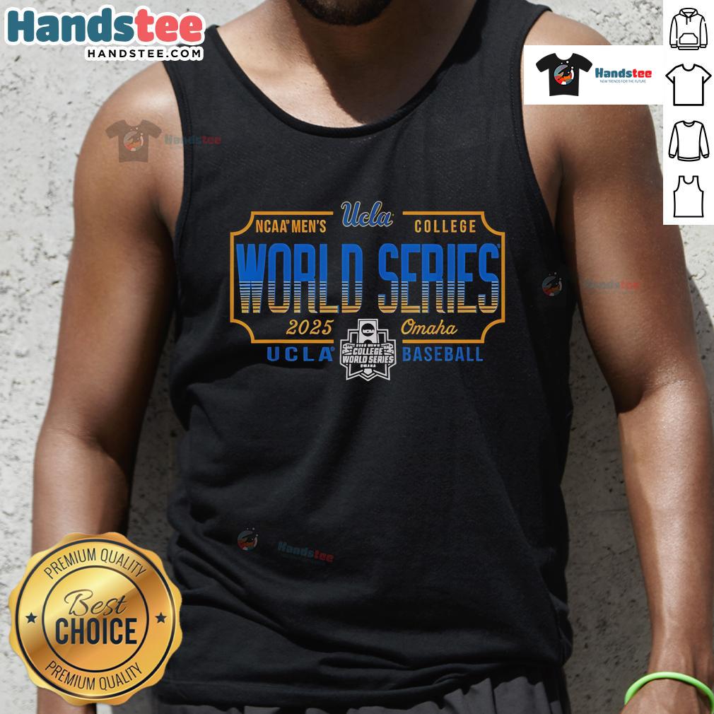 Alt Text: UCLA Bruins College World Series 2025 baseball tank top showcasing team pride and sporty style.