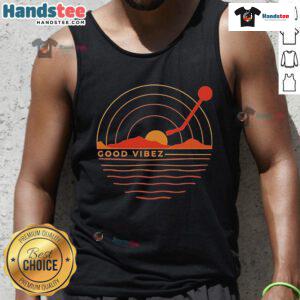 Good Vibez Record sunset tank top featuring a vibrant sunset design, perfect for summer outings and music lovers.