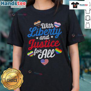 Good With Liberty And Justice For All Ladies Tee featuring a stylish design, perfect for expressing patriotic values.