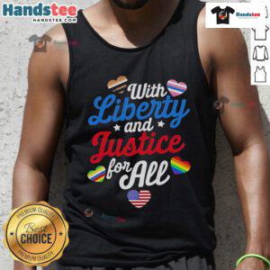 Good With Liberty and Justice for All tank top featuring bold text design, perfect for patriotic and casual wear.