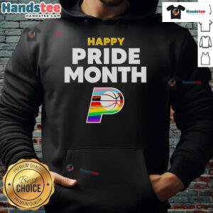 Happy Indiana Pacers Pride Month 2025 logo hoodie showcasing vibrant colors and team spirit for LGBTQ+ celebration.