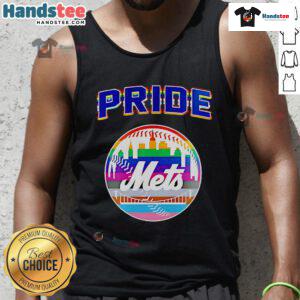 Happy NY Mets Celebration Pride Month 2025 baseball tank top worn by fans at a lively game, showcasing team spirit and inclusivity.