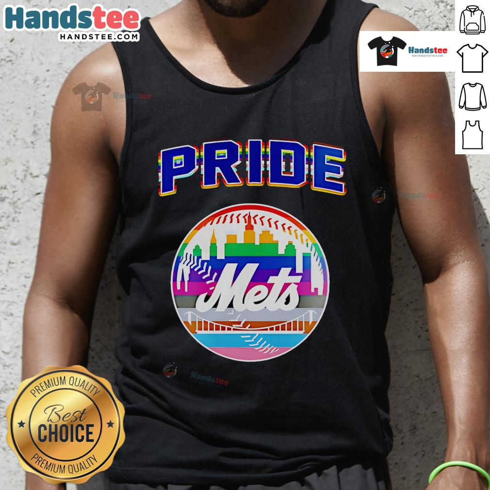 Happy NY Mets Celebration Pride Month 2025 baseball tank top worn by fans at a lively game, showcasing team spirit and inclusivity.