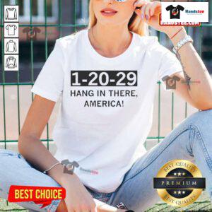 Hot 1 20 29 Hang In There America Ladies Tee featuring a motivational design and comfortable fit for everyday wear.