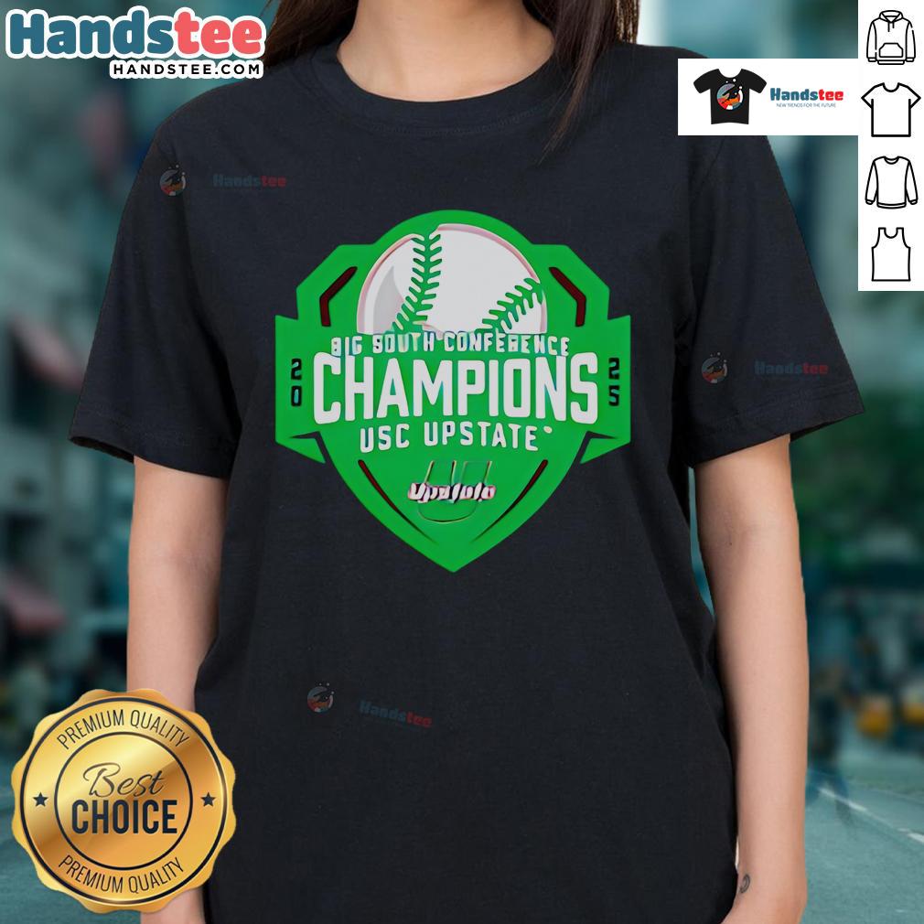 Hot 2025 Big South Conference Baseball Champs Ladies Tee featuring vibrant team graphics and a stylish design.