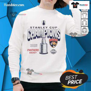 Hot Florida Panthers 2025 Stanley Cup Champions throwback sweatshirt featuring team logo and retro design.