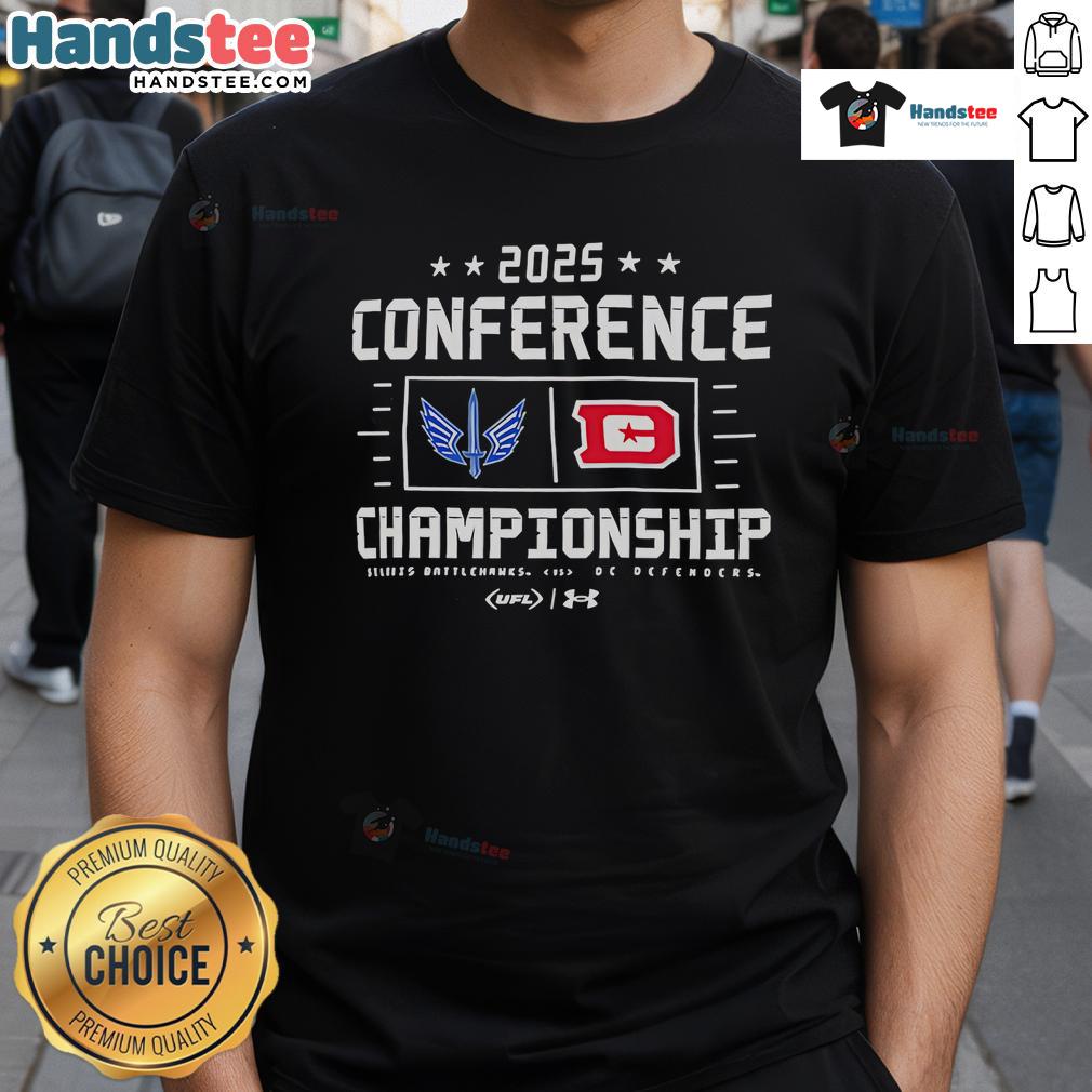 Alt Text: Nice 2025 XFL Conference Championship T-Shirt featuring vibrant team colors and logo, perfect for fans and collectors.