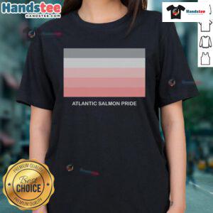 Stylish Nice Atlantic Salmon Pride ladies tee showcasing vibrant colors and a unique fish design for fashion-forward enthusiasts.