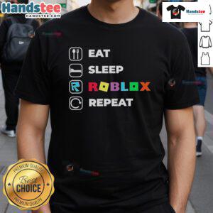 Nice Eat Sleep Roblox Repeat T-Shirt featuring a fun gaming design perfect for Roblox fans and gamers.